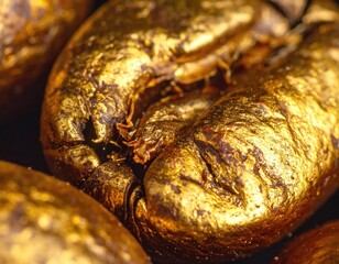 Gold-coated, textured coffee bean close-up