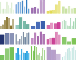 Colorful bar charts vector illustration showing data visualization patterns