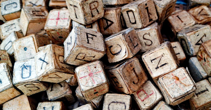 Vintage Wooden Alphabet Blocks &ndash; Antique Children&rsquo;s Toy Cubes with Letters
