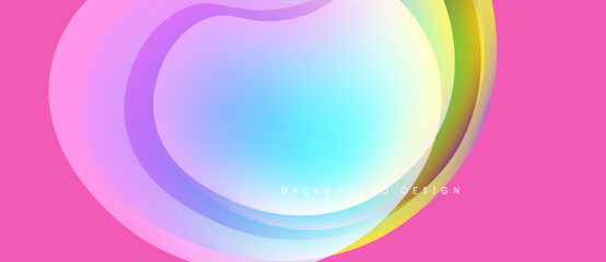 Abstract colorful layers create dynamic visual effect. Pink backdrop complements flowing shapes, offering modern design element.