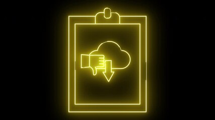 Yellow neon outline clipboard thumbs down hand cloud and arrow - Powered by Adobe