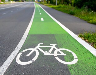 Green bike lane with bicycle symbol on asphalt