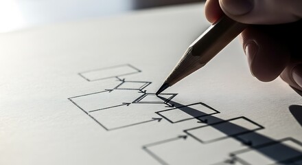 연필로 그린 흐름도, 밝은 조명 아래 계획을 시각적으로 표현하다
