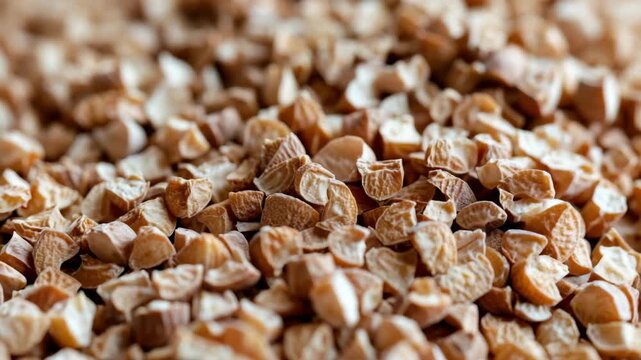 A pile of nuts is shown in the . The nuts are small and scattered throughout the pile
