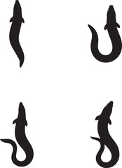 Fototapeta premium Eel Silhouette Set – Curved and Straight Poses of Aquatic Creatures for Design and Education