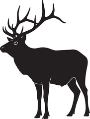 Deer Silhouette with Antlers – Profile View of Majestic Wildlife for Design and Education