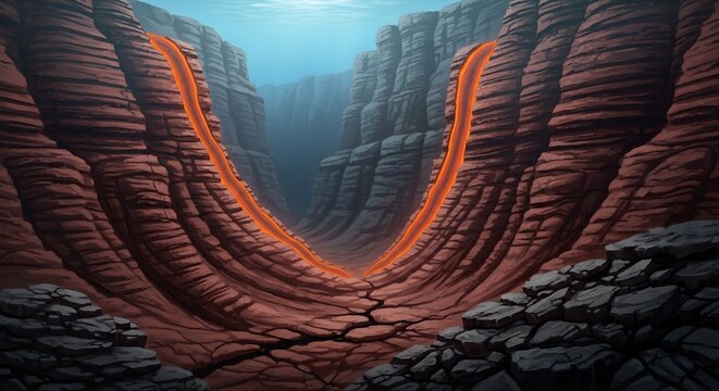 Ancient petrified volcanic flows on canyon wall