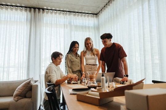 Gen Z team developing eco-friendly skincare products for an ecommerce startup