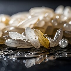Ultra-Macro Close-Up of Individual Rice Grains Standing Upright on White Background