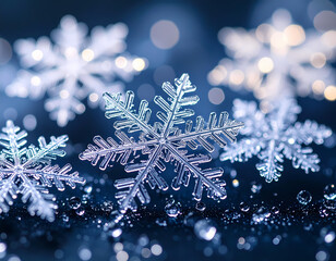 Close up of snowflakes with transparent background in winter