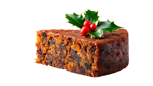 Traditional Fruitcake with Pine Holly and Berries Decoration for Festive Holiday Celebrations and Christmas Events