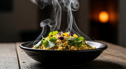 Dynamic light trails forming an abstract elliptical shape on black.