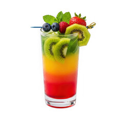Vibrant layered tropical fruit cocktail with garnish transparent background