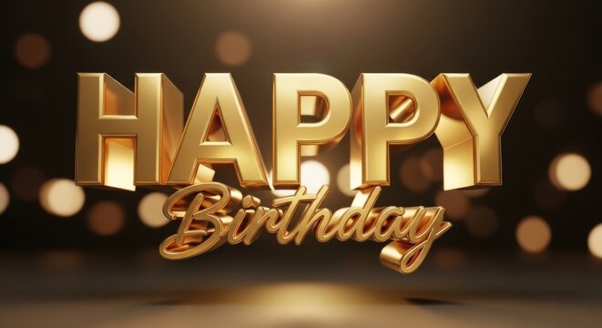 Golden three dimensional happy birthday lettering