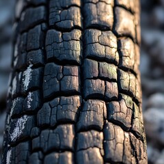 Close-Up Texture of Charred Burnt Wood After Fire, Rustic and Detailed Surface