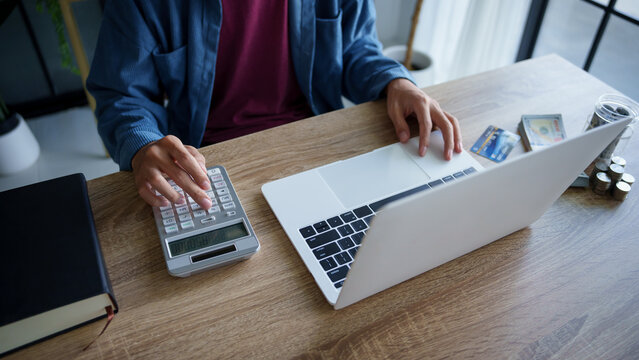 Business man accountant financial analyst and auditor working and laptop for calculating 