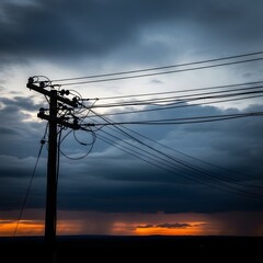 Old Telecommunication Wires Silhouetted Against Dramatic Sky Minimalist Composition