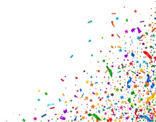Colorful confetti and stars forming a festive corner on white