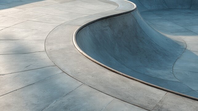 Empty concrete skate park bowl featuring smooth curves and flowing lines, creating an abstract and minimalist urban design perfect for skateboarding and action sports concepts - Powered by Adobe