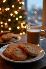 Morning Christmas coffee with cookies
