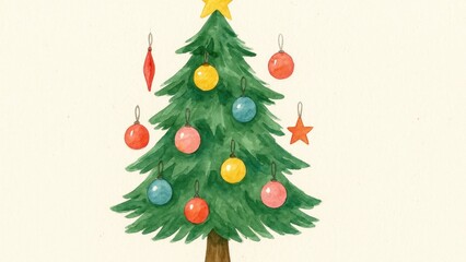 Fototapeta premium Festive watercolor Christmas tree desktop wallpaper