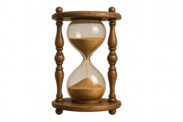 Hourglass with sand flowing, symbolizing passing time, deadlines, urgency, and measurement of moments