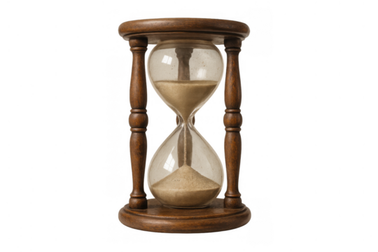 Hourglass with flowing sand on a transparent background, symbolizing passing time, deadlines, and urgency concepts