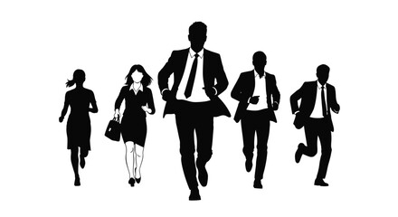 Obraz premium Dynamic business team running fast to achieve goals together silhouette