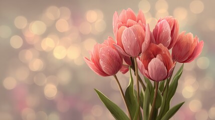 Beautiful arrangement of pink tulips with a soft bokeh background in a bright indoor setting during springtime