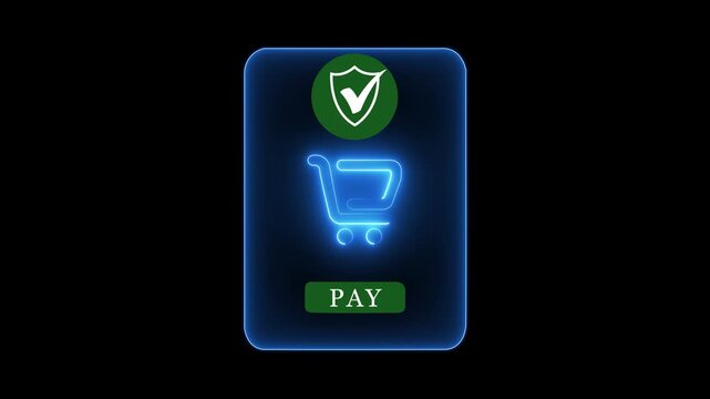 Mobile payment security concept on the transparent background. secure checkout icon and green pay button during online shopping, highlighting ecommerce transaction and financial safety. 4k