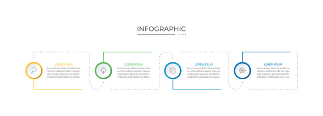 Business infographic design with 4 options. Vector thin line label with hexagons template.
