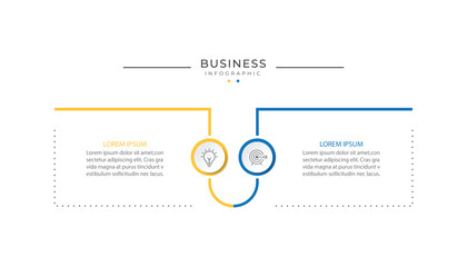 Business infographic design with 2 options. Vector thin line label with hexagons template.