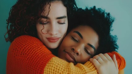 A tender moment between two individuals sharing a warm hug.