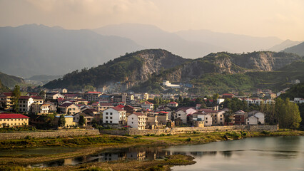 Beautiful Countryside Town along the River in China