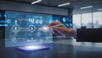 Data foundation quality. ai transformation business empowered by futuristic interface and touchscreen interaction enhancing analytics