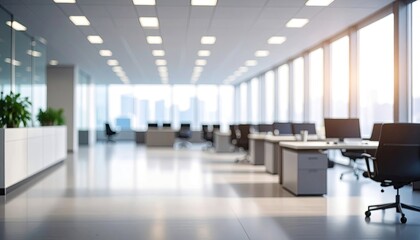 Blurry office space, modern, bright, with city view