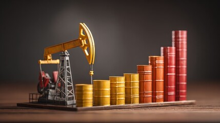 Oil pump model with stacked barrels illustrating concept of profit and growth