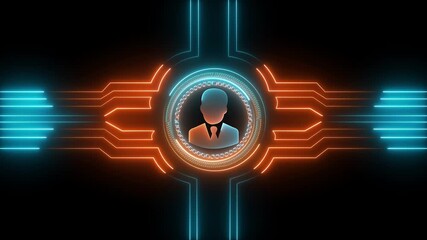 User profile interface with glowing circuit lines and digital network design, showcasing futuristic technology, data flow, and modern AI-powered system visuals on a dark background - Powered by Adobe