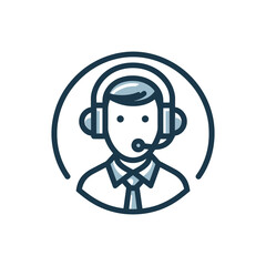 A circular icon depicting a person wearing a headset, representing customer service or support.
