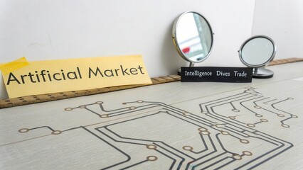 Artificial Market Concept with Circuit Design and Mirrors Symbolizing Innovation and Insight in Trade and Intelligence