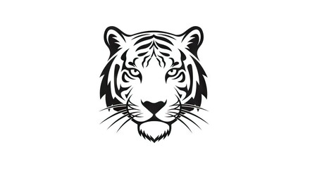 A black and white graphic of a tigers face featuring detailed stripes and whiskers