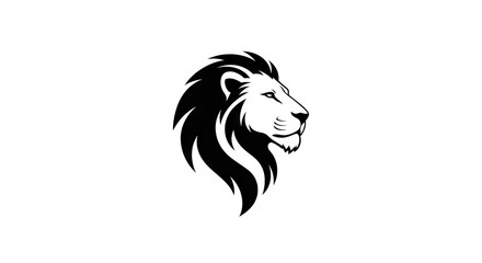A black and white lion head logo showing its mane and facial features