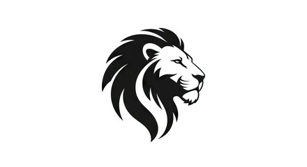 Fototapeta premium A monochrome vector drawing of a lions head facing right with a thick mane