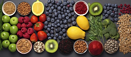 fresh_produce,healthy_food,fruits,vegetables,nuts,berries,spices,assorted_colors,organic_ingredients,culinary_ingredients,food_photography,still_life,flat_lay
