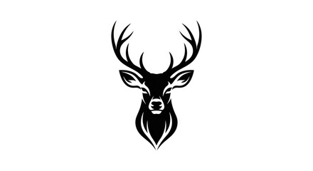 A stark black stag head with prominent antlers stands centered against a plain white background