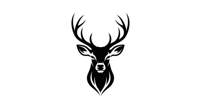 A stark black stag head with prominent antlers stands centered against a plain white background