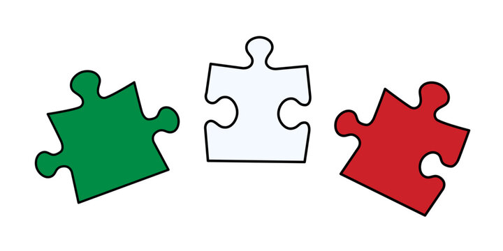 Individual puzzle pieces in the colors of the Italian flag, symbolizing help, friendship, support, and solidarity. Perfect for projects dedicated to Italian culture and community spirit. Vector