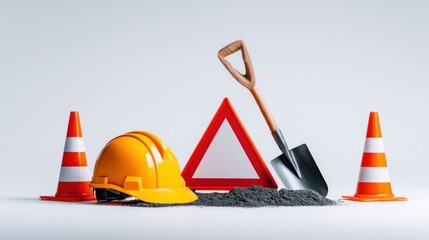 Construction site safety equipment and signage with transparent background