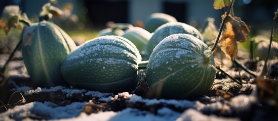 pumpkins, fall harvest, autumn scene, natural lighting, close-up, ground texture, leaves, outdoor setting, detailed, high resolution
