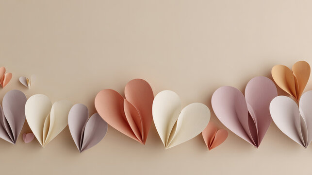 Pastel paper hearts border creating a romantic background for valentine's day